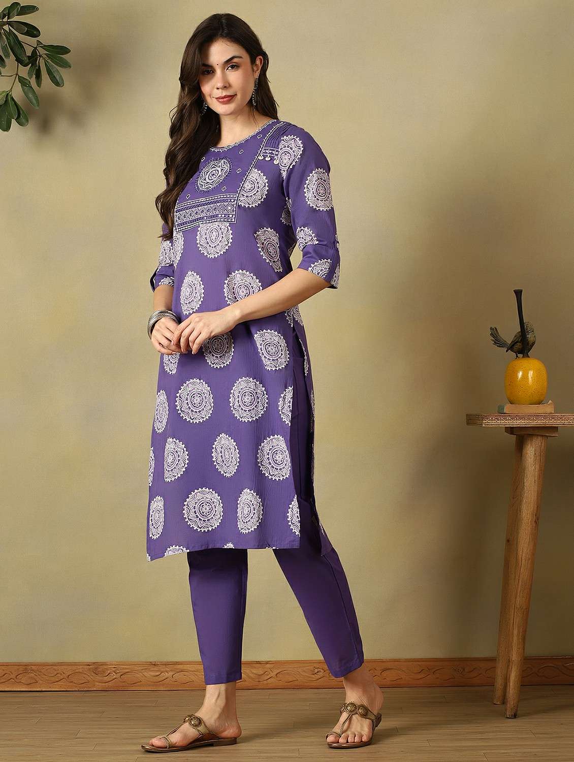 women printed three quarter sleeve kurta pant with dupatta set - 22495502 -  Standard Image - 2