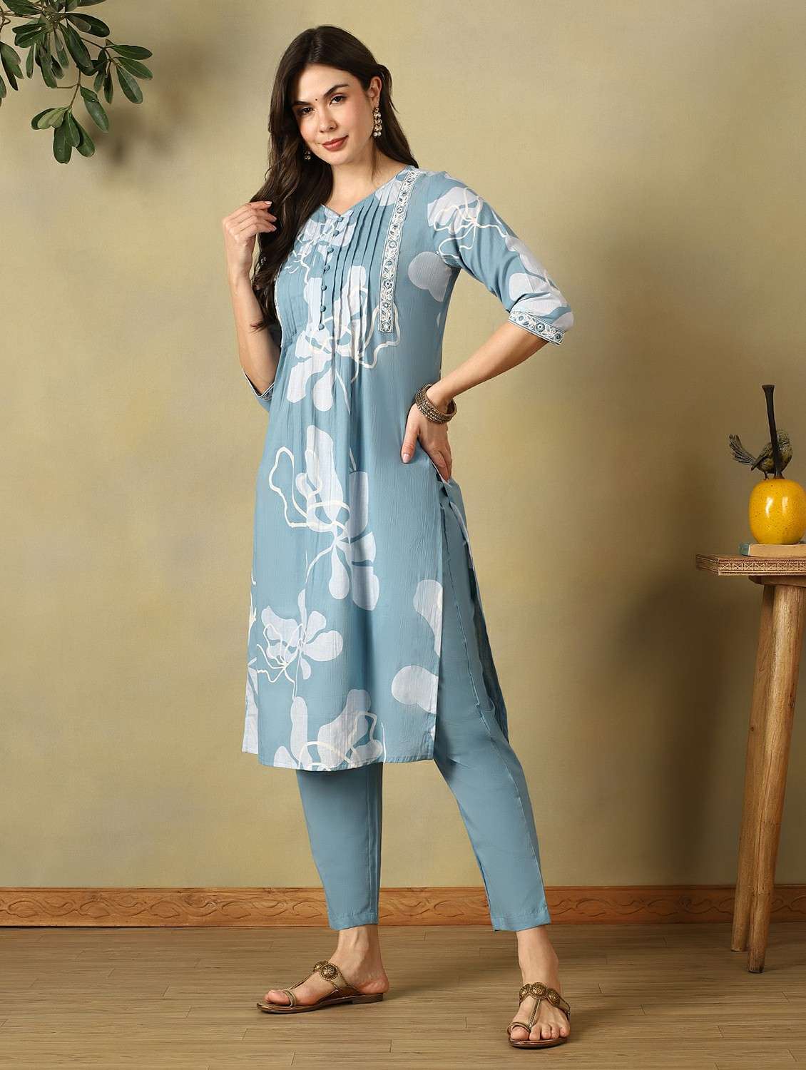 women printed three quarter sleeve kurta pant with dupatta set - 22495503 -  Standard Image - 2