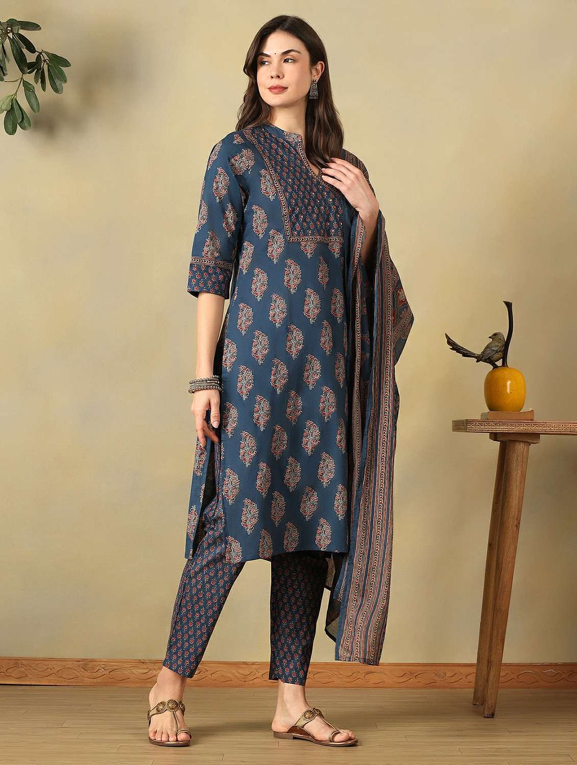 Women Printed Three Quarter Sleeve Kurta Pant With Dupatta Set - 22495515 -  Standard Image - 2