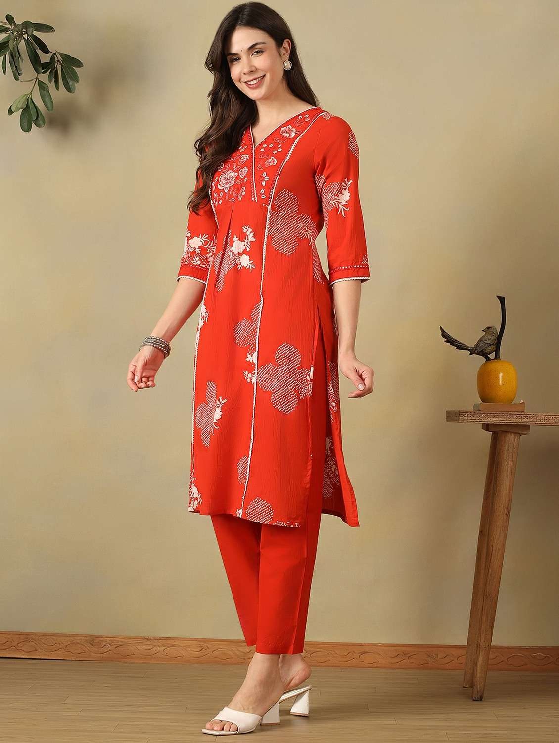 women printed three quarter sleeve kurta pant with dupatta set - 22495520 -  Standard Image - 2