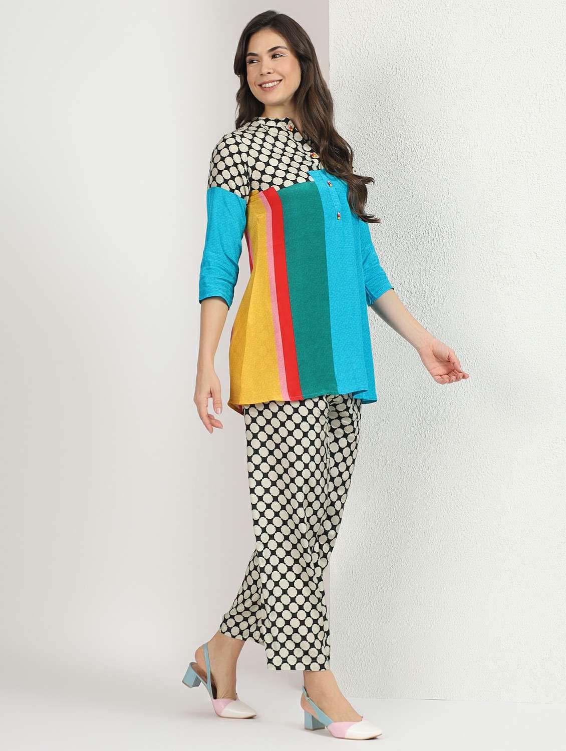 women printed three quarter sleeve co-ord set - 22495535 -  Standard Image - 2