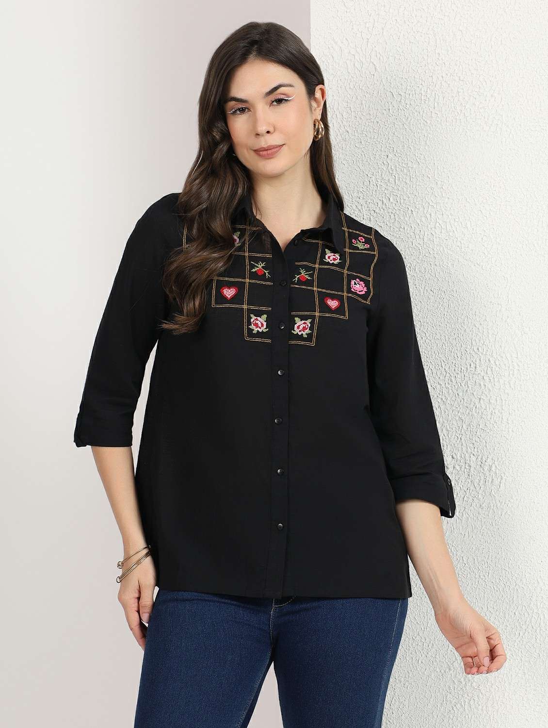 women solid with work collared shirt top
