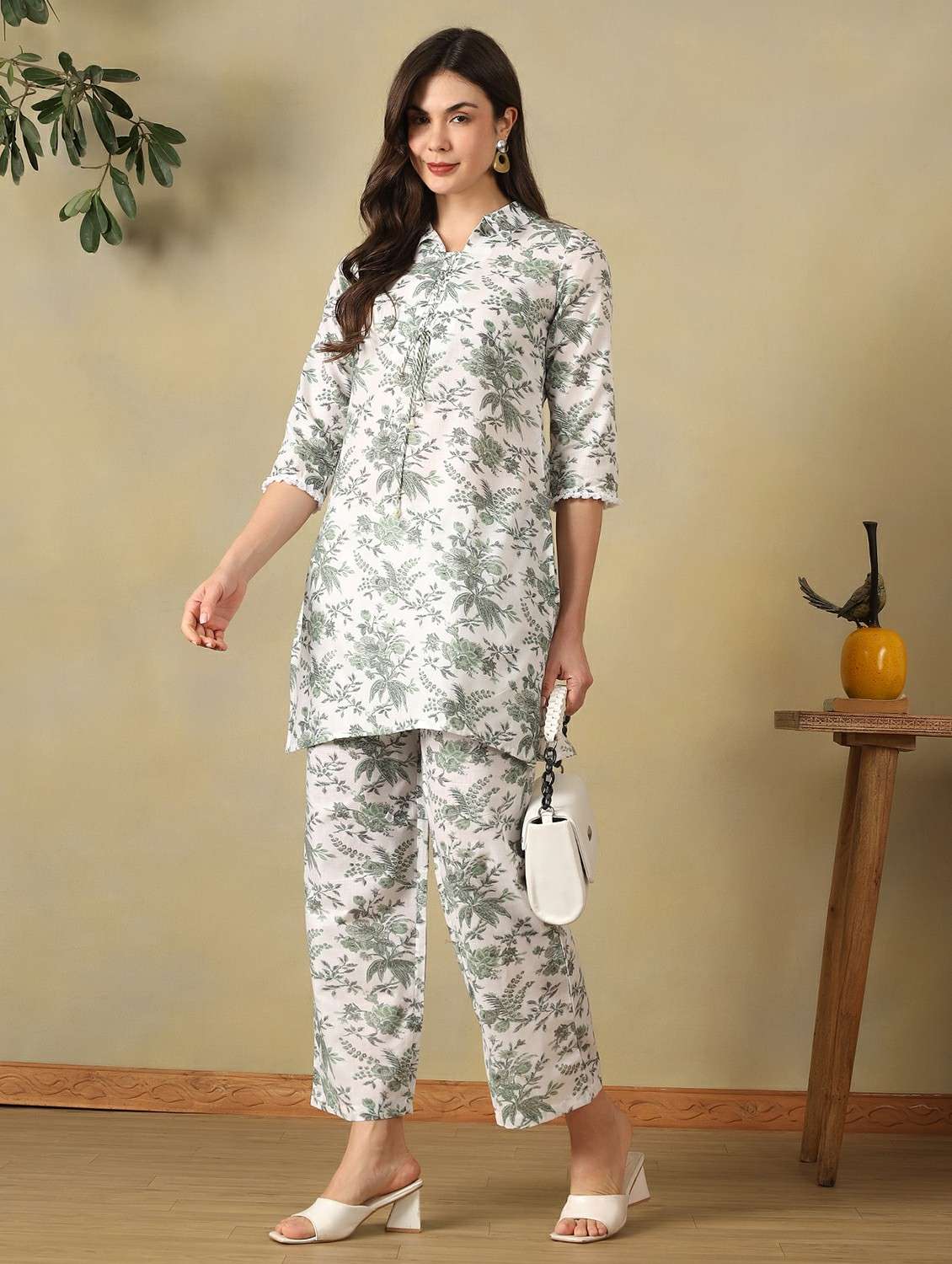 women printed three quarter sleeve ethnic co-ord set - 22495542 -  Standard Image - 2