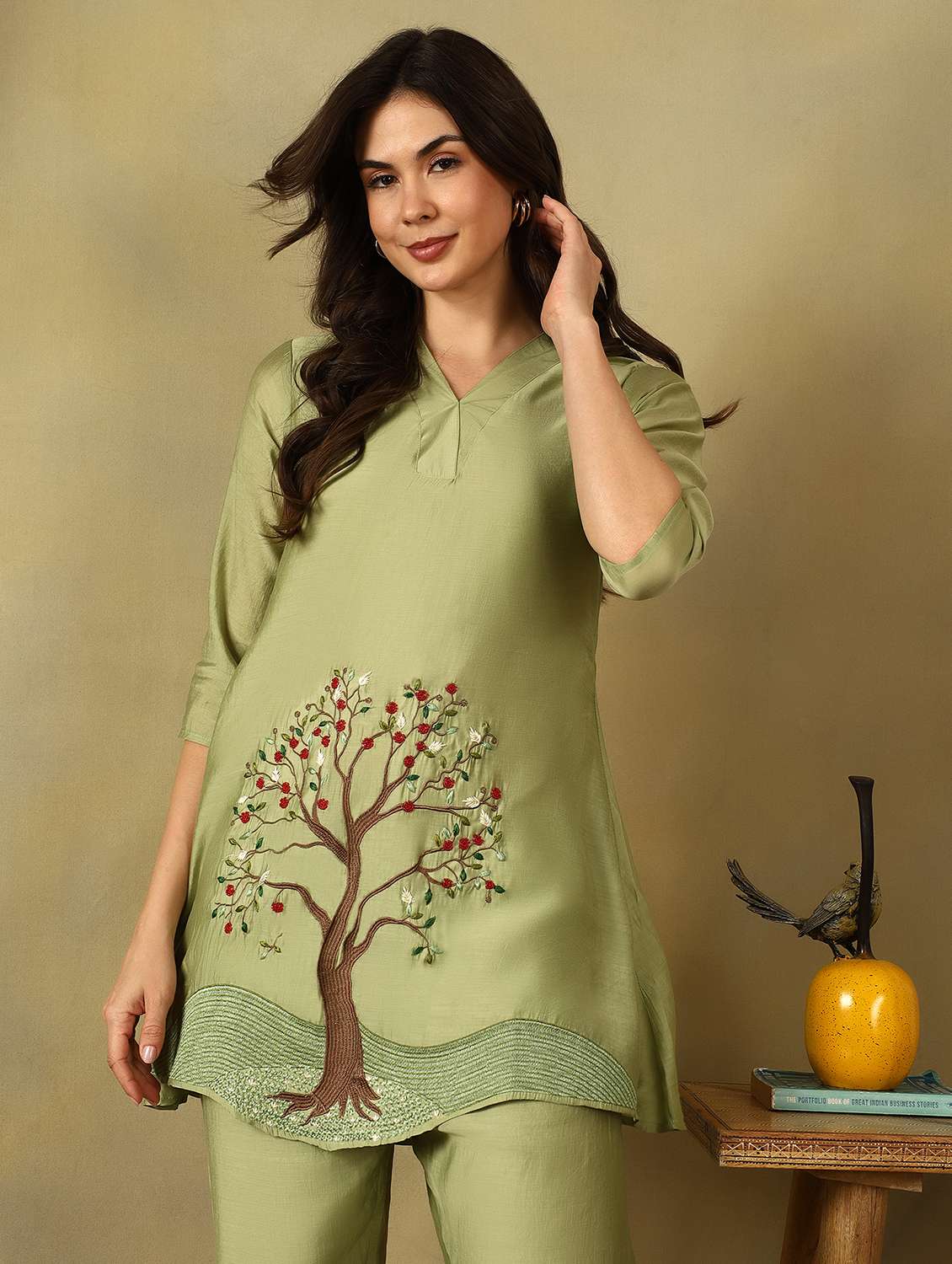 women embroidered three quarter sleeve ethnic co-ord set - 22495557 -  Standard Image - 2