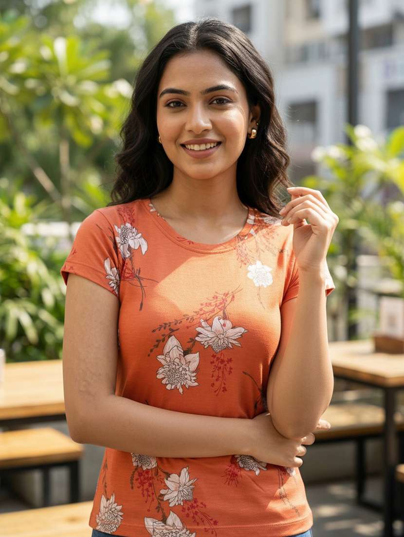 women orange viscose regular t-shirt - 22495875 -  Standard Image - 2