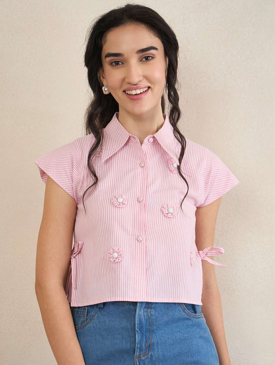 women pink cotton crop shirt - 22495985 -  Standard Image - 2