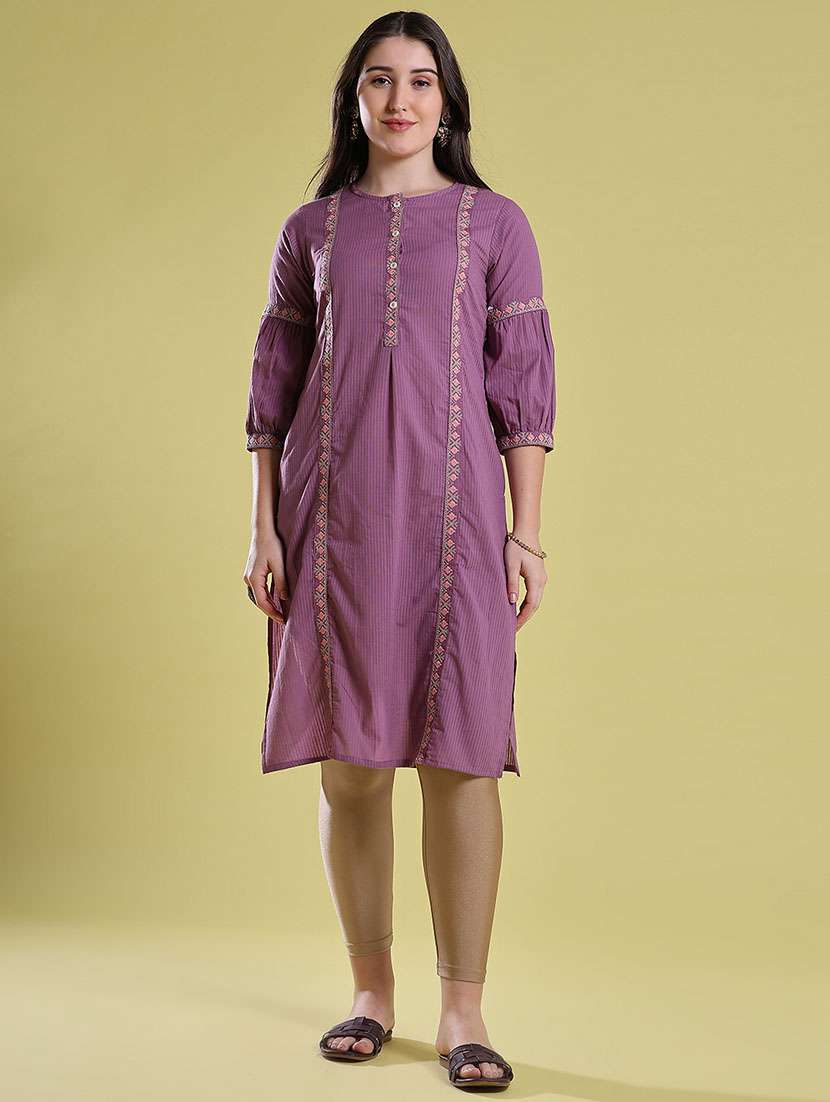 Women Embroidered Three Quarter Sleeve A-line Kurta - 22496295 -  Standard Image - 2