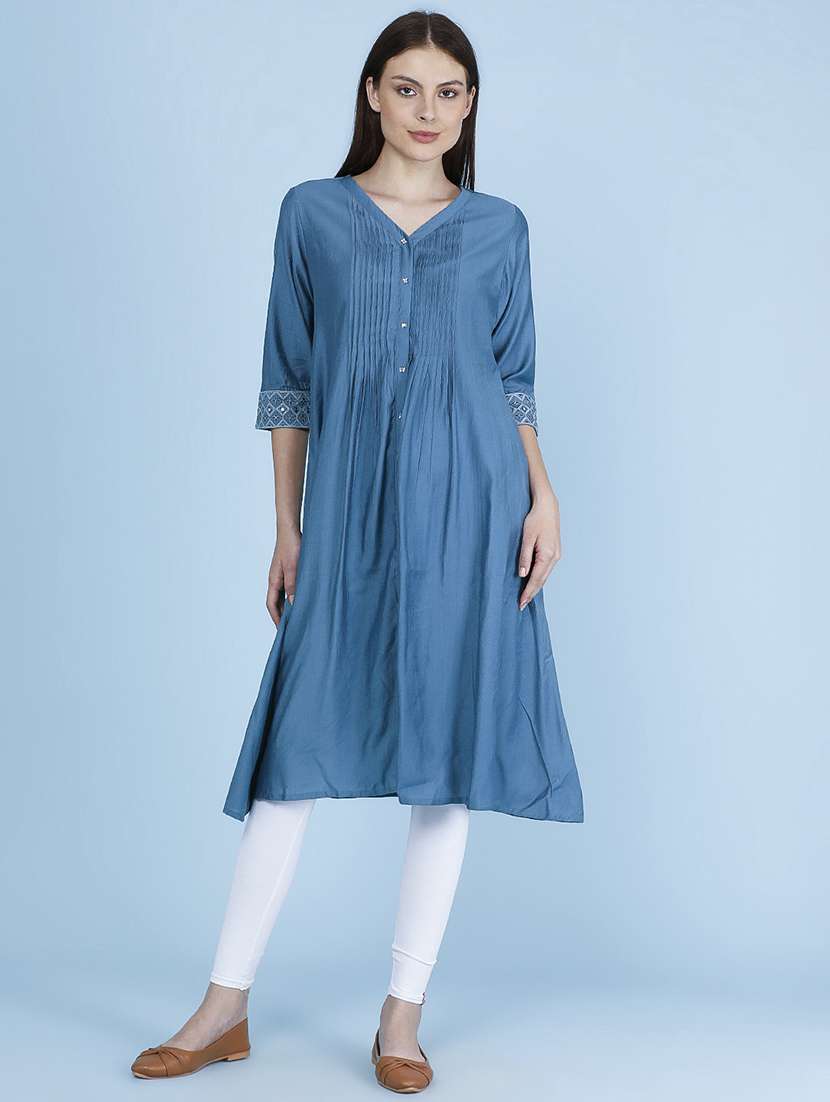 Women Embroidered Three Quarter Sleeve A-line Kurta - 22496307 -  Standard Image - 2