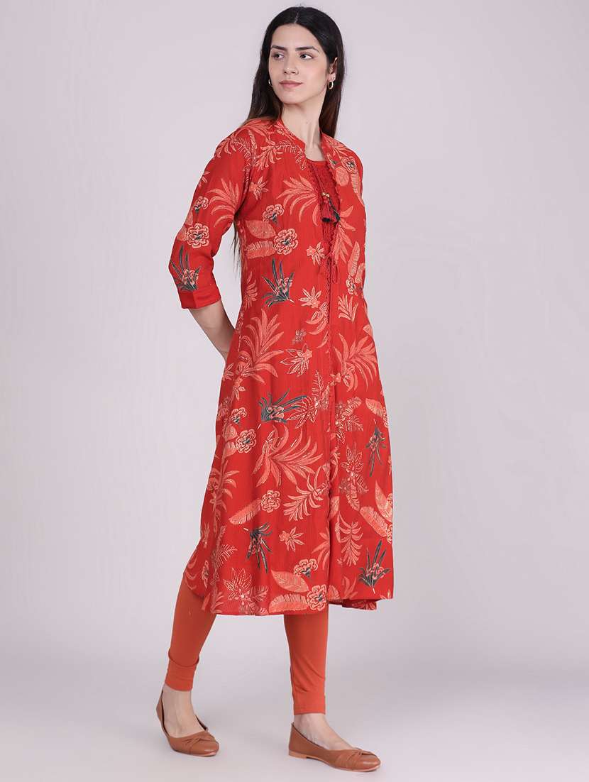 Women Printed Three Quarter Sleeve Kurta With Jacket Kurta - 22496315 -  Standard Image - 2