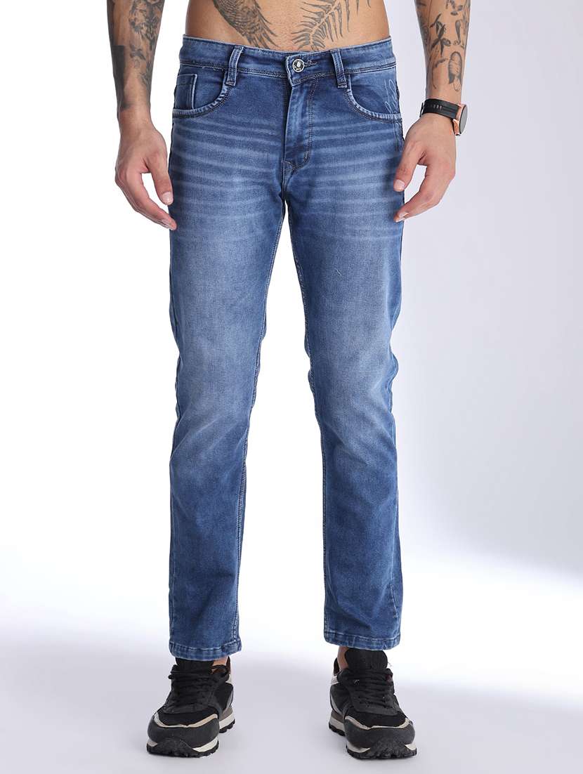 men washed mid rise ankle length slim fit jeans