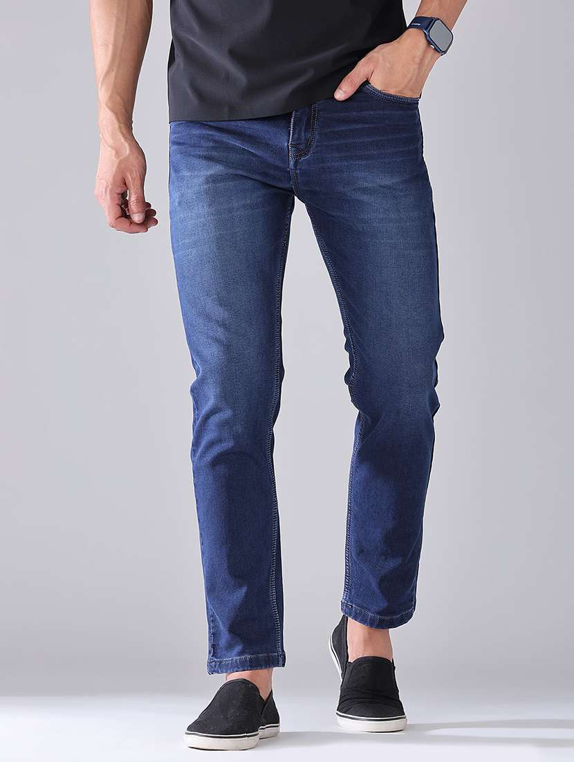 men washed mid rise ankle length slim fit jeans