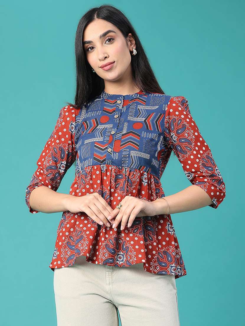 Women Printed Three Quarter Sleeves Peplum Top - 22496621 -  Standard Image - 2