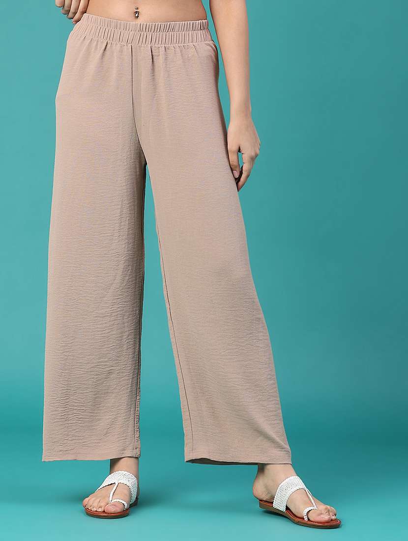 women solid mid rise relaxed fit straight trouser