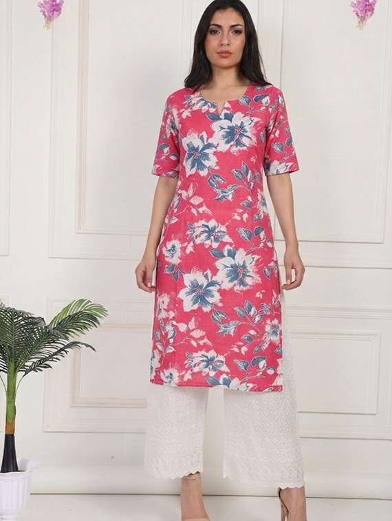 women floral short sleeve straight kurta