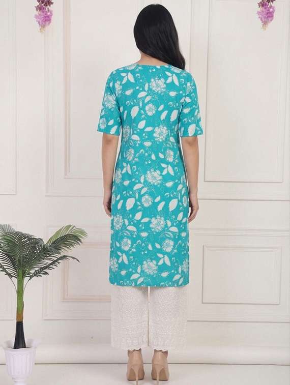 women floral short sleeve straight kurta - 22497217 -  Standard Image - 2