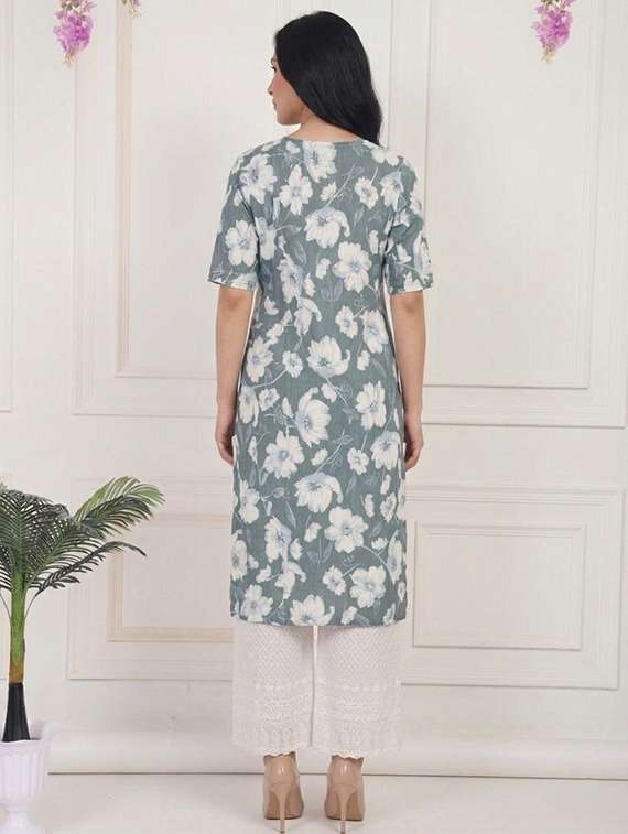 women floral short sleeve straight kurta - 22497218 -  Standard Image - 2