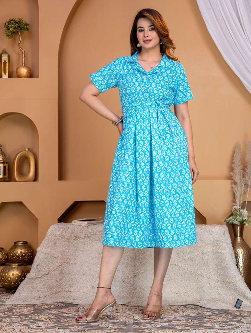women printed short sleeves a-line midi dress - 22497222 -  Standard Image - 2