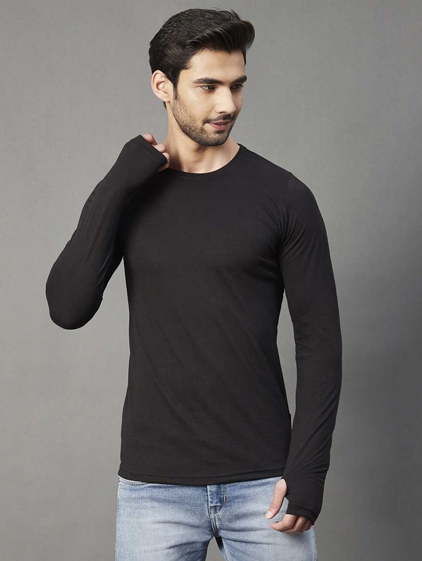 men solid long sleeve regular fit t-shirt