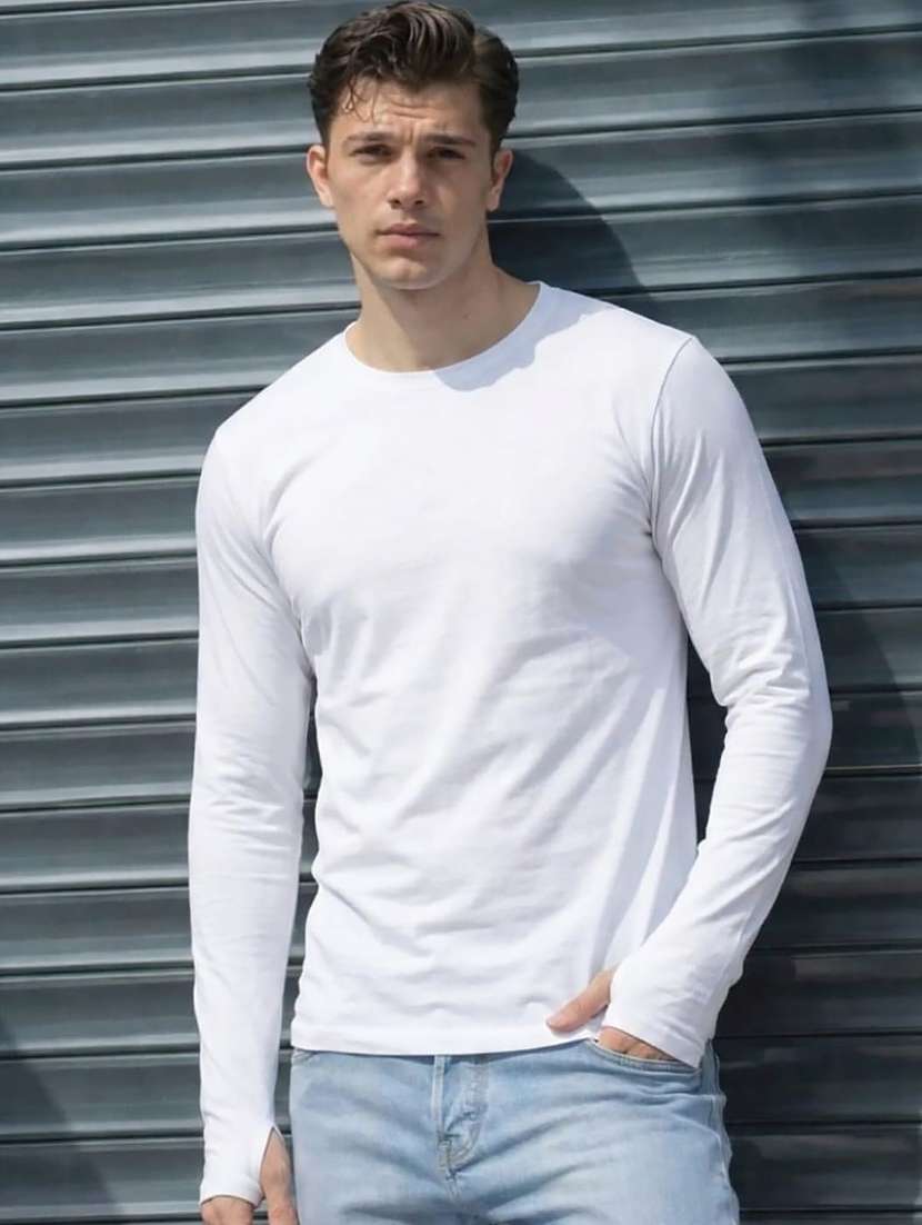 men solid long sleeve regular fit t-shirt