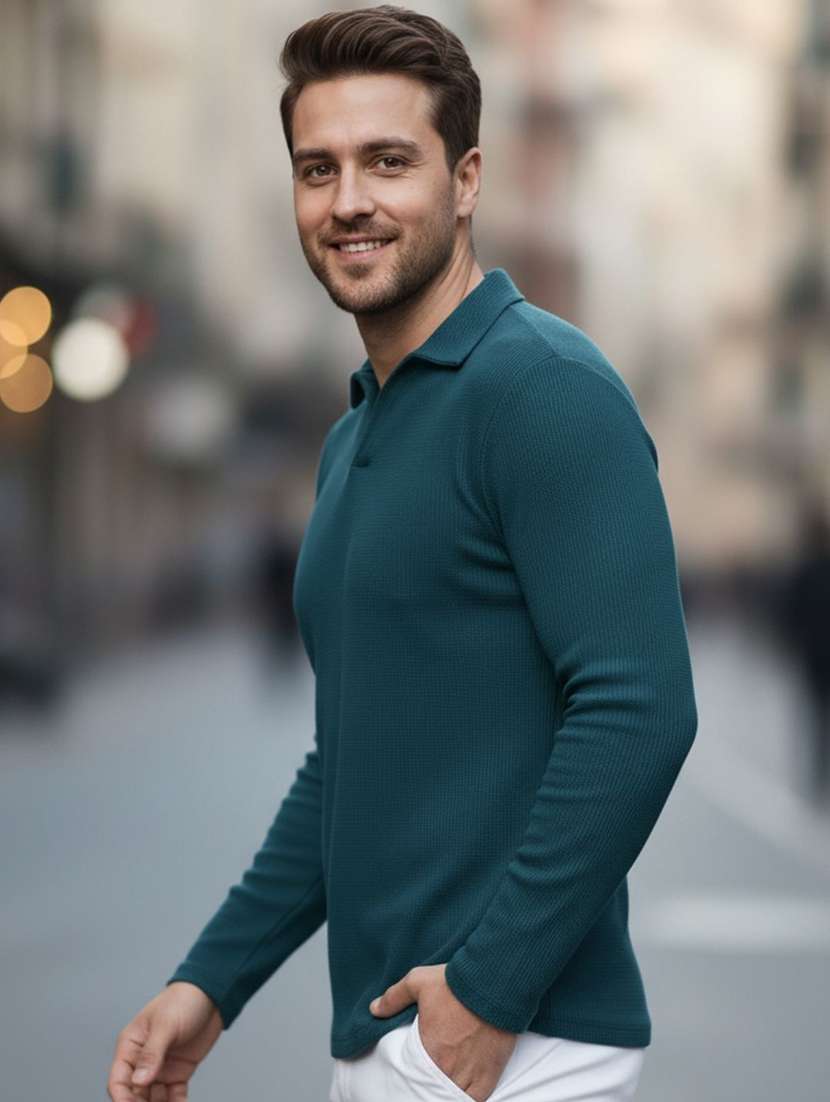 Men Self Design Long Sleeve Regular Fit T-shirt - 22497383 -  Standard Image - 2