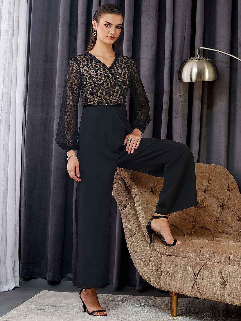 women self design long sleeve full leg jumpsuit
