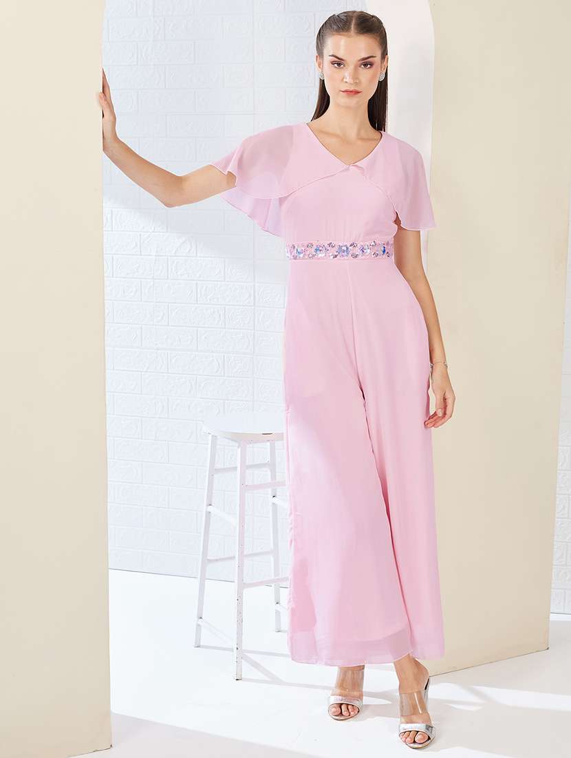 women solid v neck full length jumpsuit - 22497480 -  Standard Image - 2