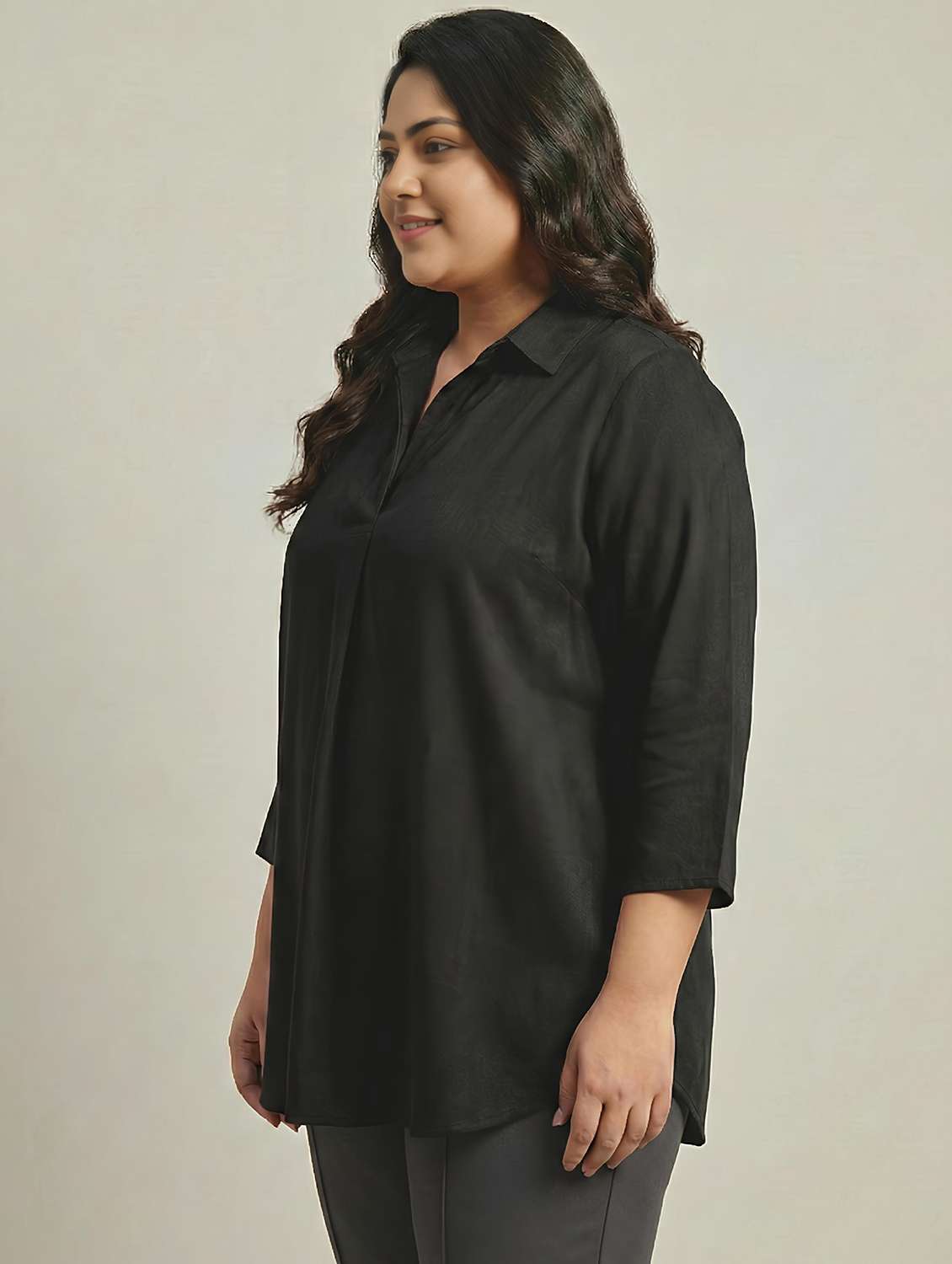 women solid three quarter sleeve a-line tunic - 22497488 -  Standard Image - 2