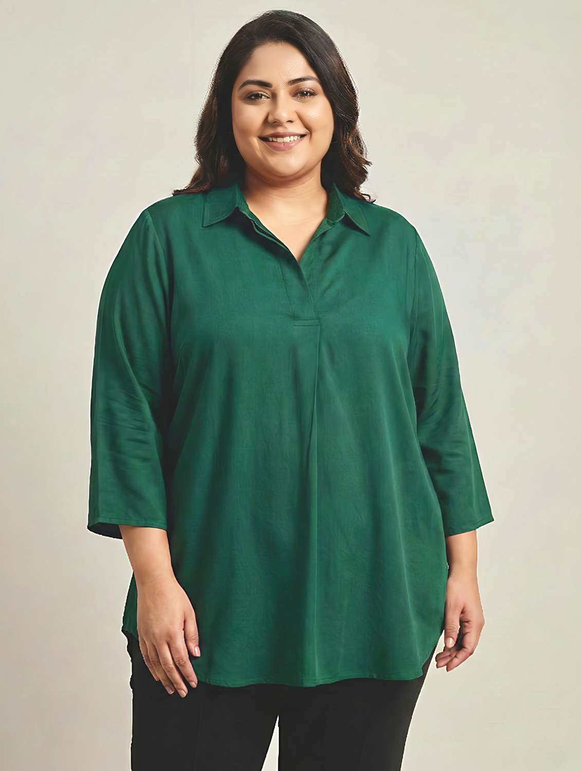 women solid three quarter sleeves shirt tunic - 22497492 -  Standard Image - 2