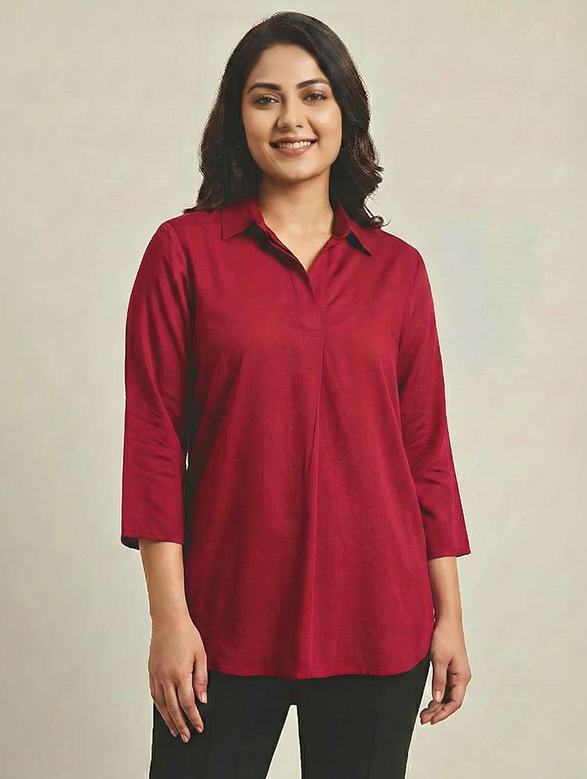 women solid three quarter sleeves shirt tunic - 22497495 -  Standard Image - 2