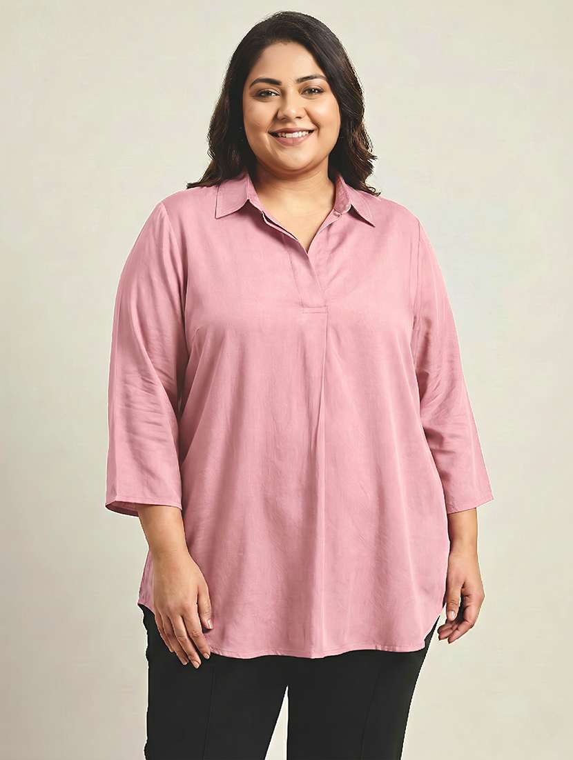 women solid three quarter sleeves shirt tunic - 22497496 -  Standard Image - 2
