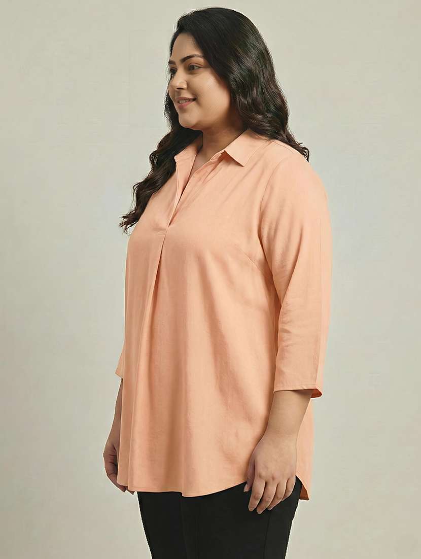 women solid three quarter sleeves shirt tunic - 22497498 -  Standard Image - 2