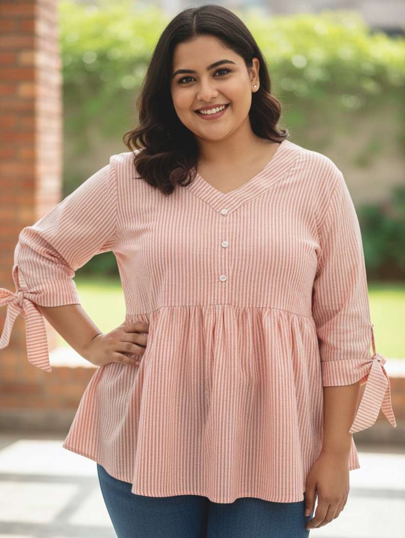 women striped printed v neck peplum top