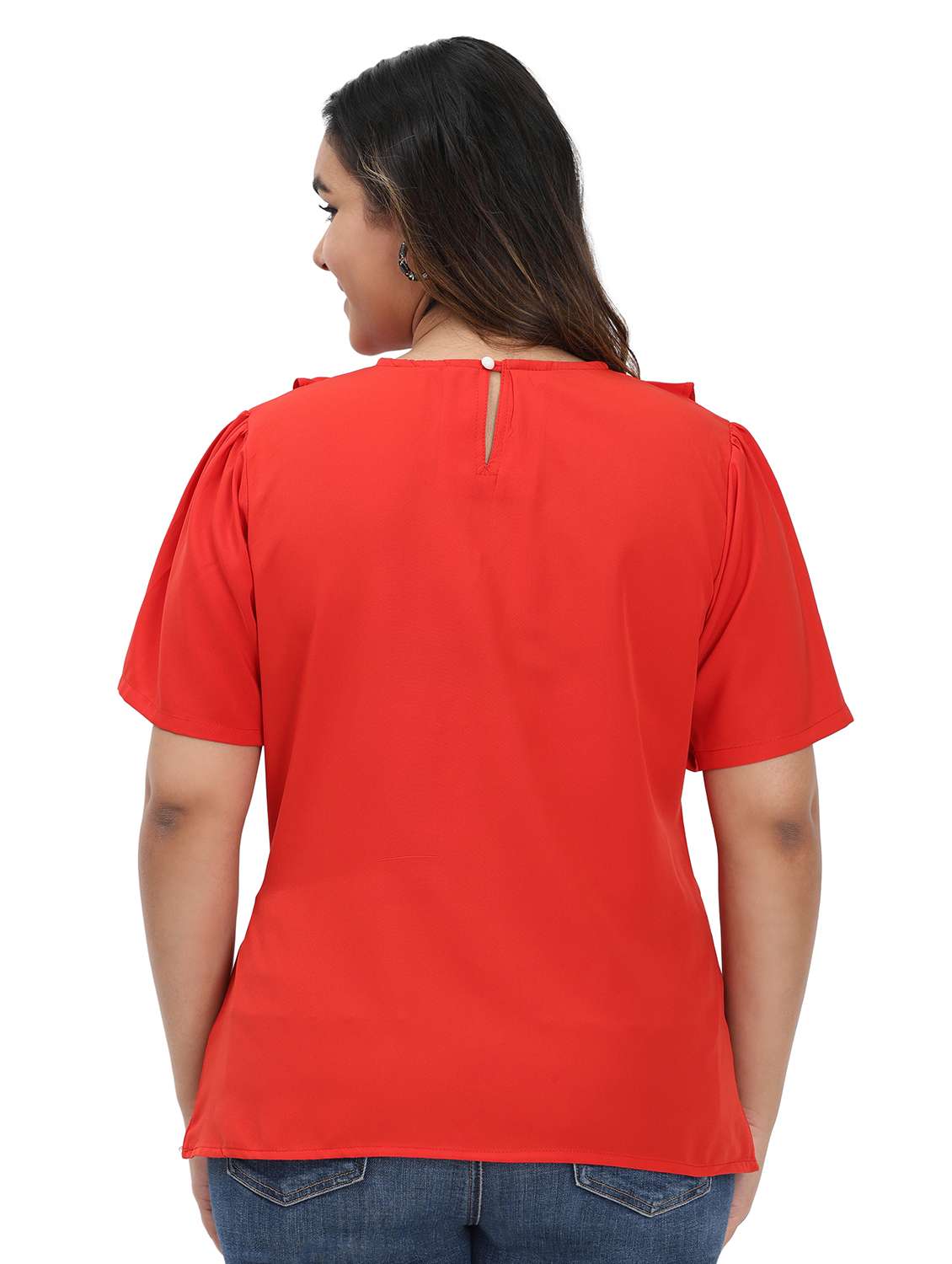 women solid short sleeves ruffle top - 22497510 -  Standard Image - 2