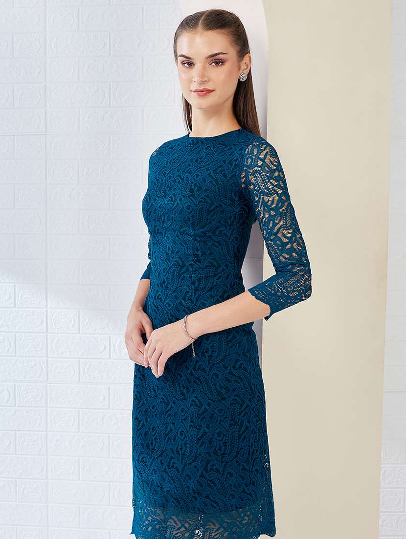Women Self Design Round Neck Bodycon Dress - 22497524 -  Standard Image - 2