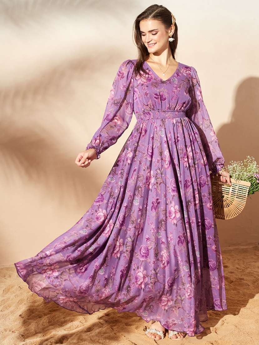 women printed long sleeve maxi dress - 22497541 -  Standard Image - 2