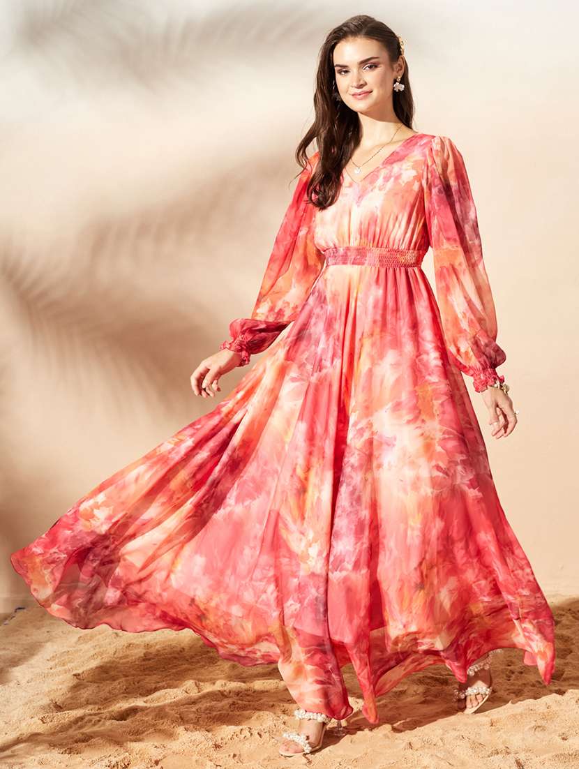 Women Printed Puff Sleeve Maxi Dress - 22497543 -  Standard Image - 2