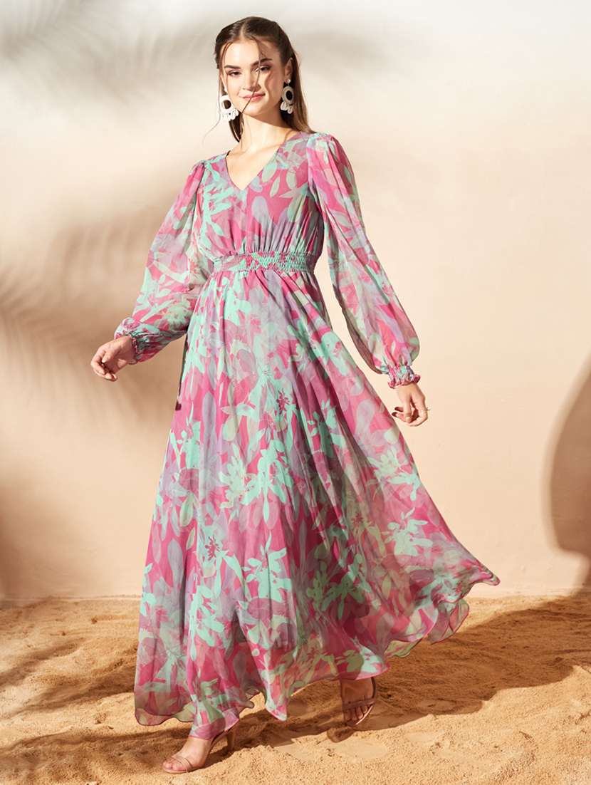 women printed puff sleeve maxi dress - 22497544 -  Standard Image - 2