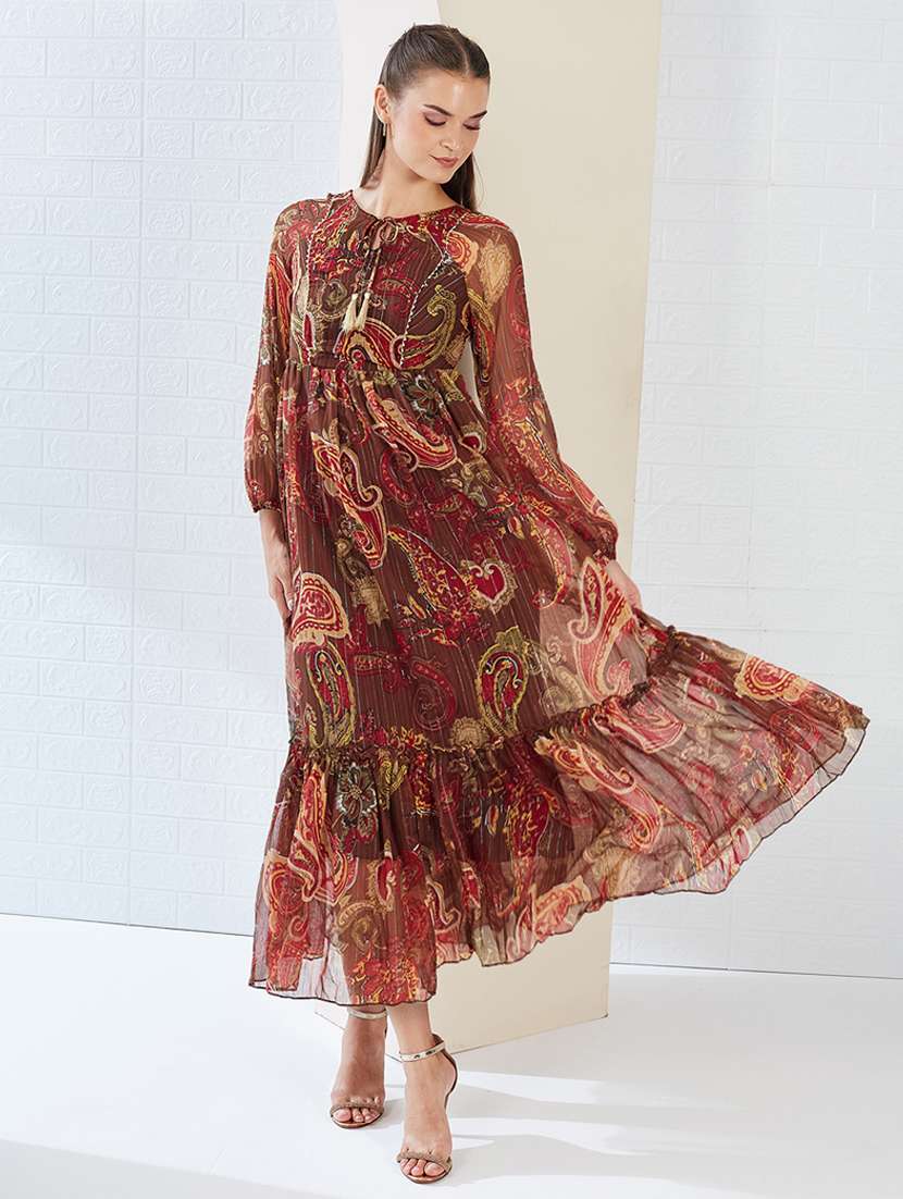 Women Printed Long Sleeve Tiered Dress - 22497549 -  Standard Image - 2