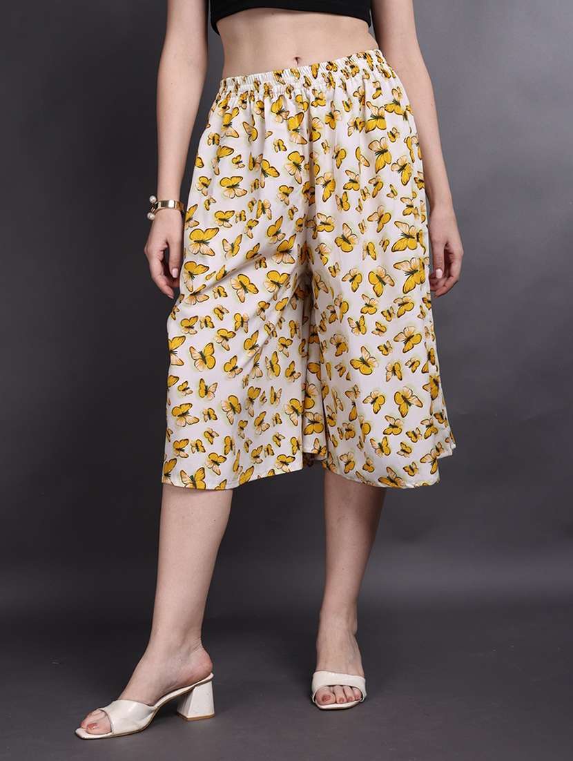 women printed mid rise flared palazzo