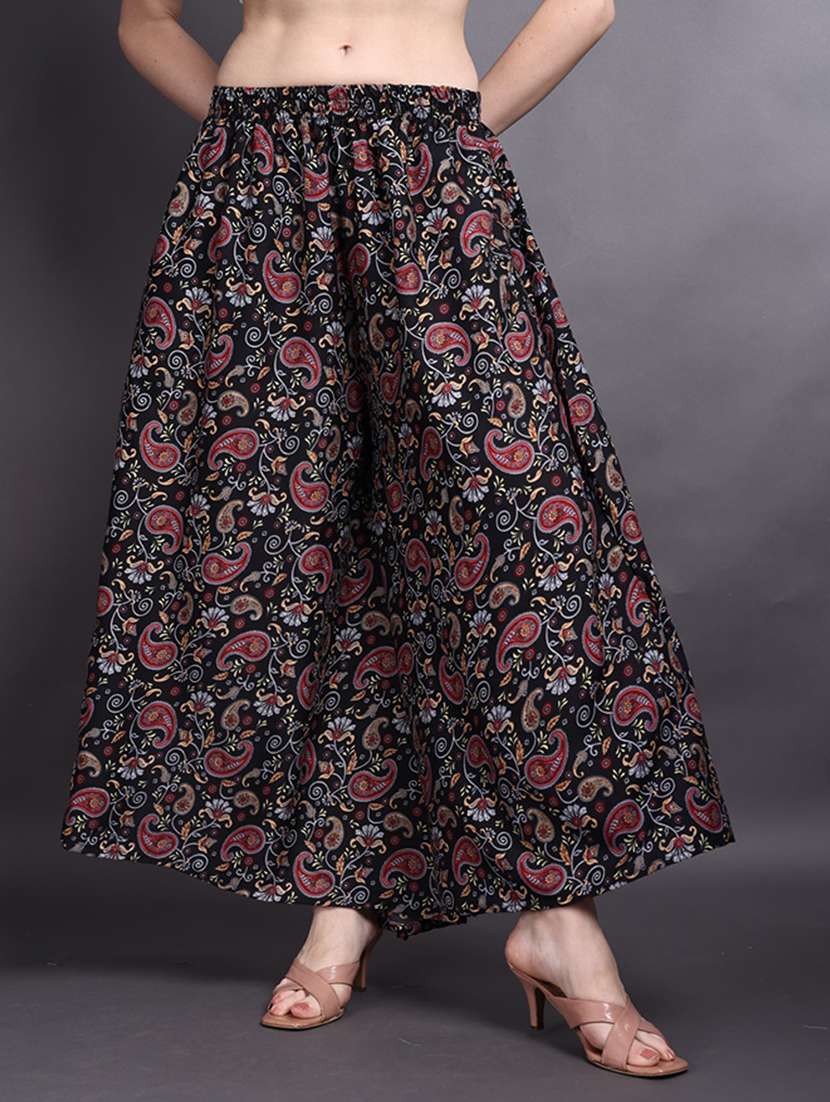 women printed mid rise flared palazzo