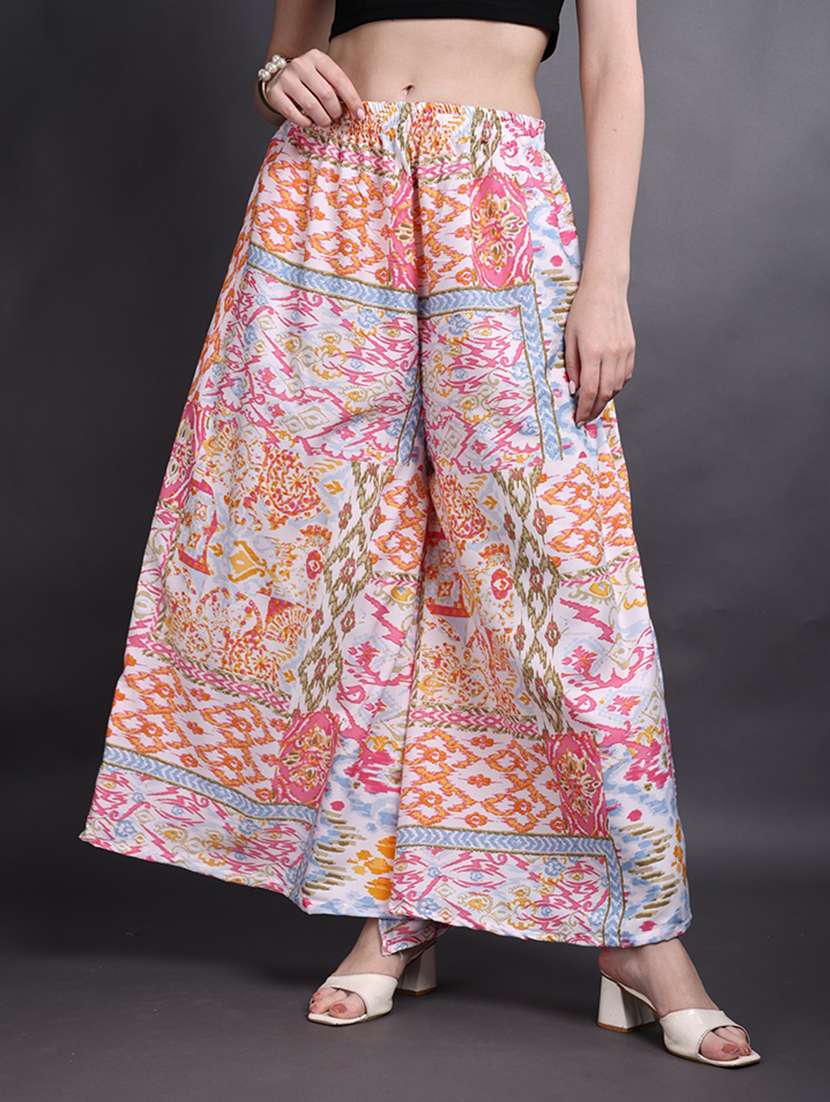 women printed mid rise flared palazzo