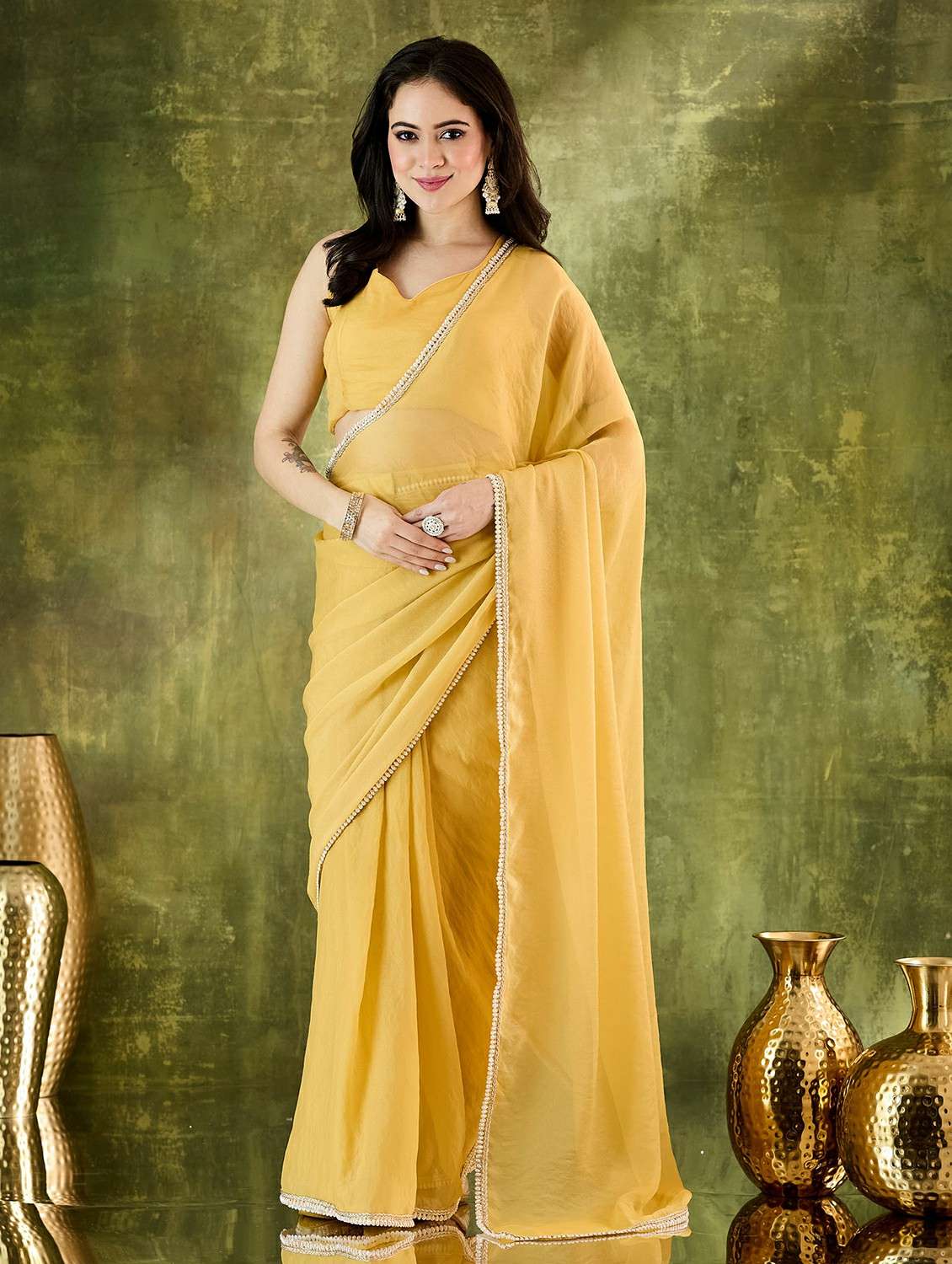 women solid ready to wear saree with blouse