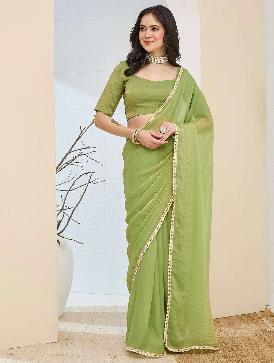 women solid ready to wear saree with blouse