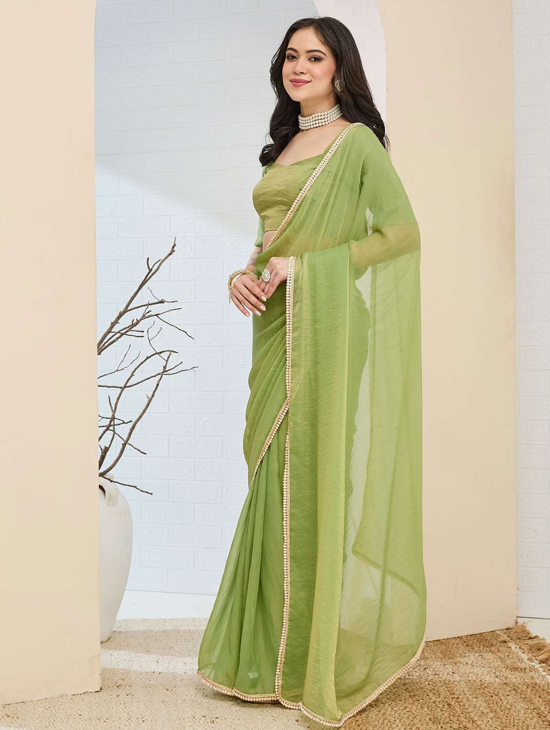 Women Solid Ready To Wear Saree With Blouse - 22497832 -  Standard Image - 2