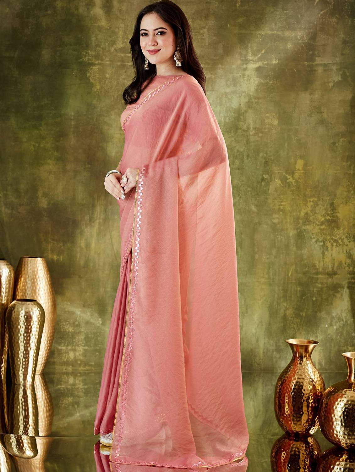 Women Solid Ready To Wear Saree With Blouse - 22497835 -  Standard Image - 2