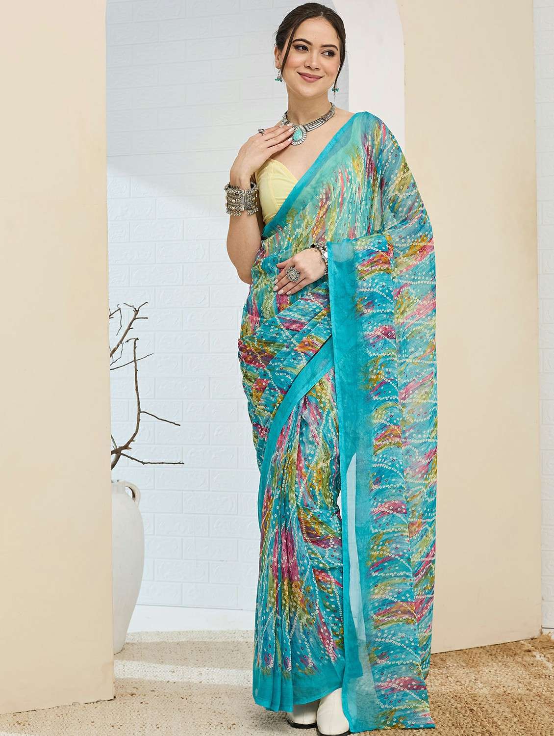 women printed ready to wear saree with blouse
