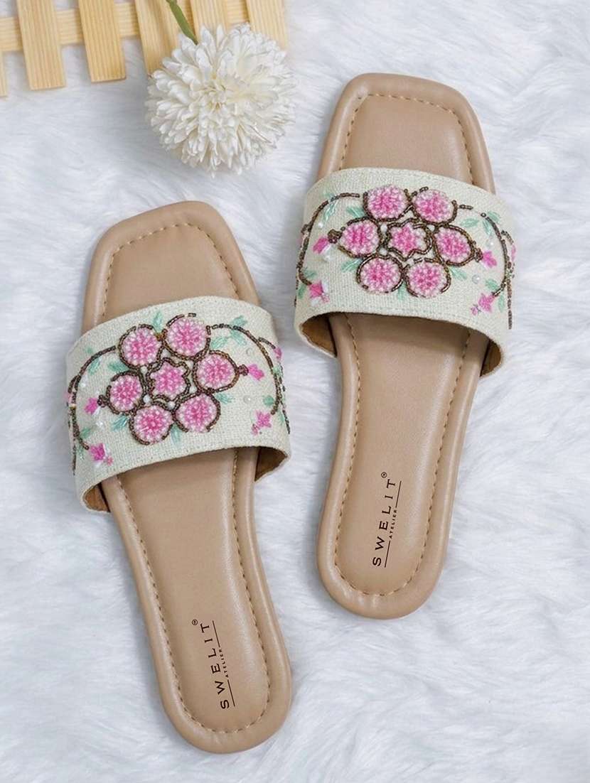 women embroidered slip on flats