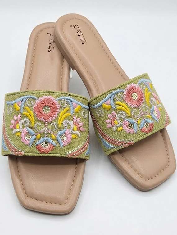women embroidered slip on flats