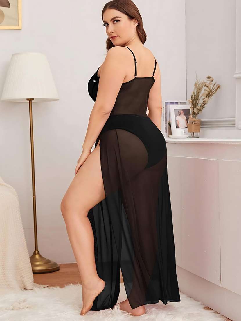 women solid shoulder strap babydoll set - 22497942 -  Standard Image - 2