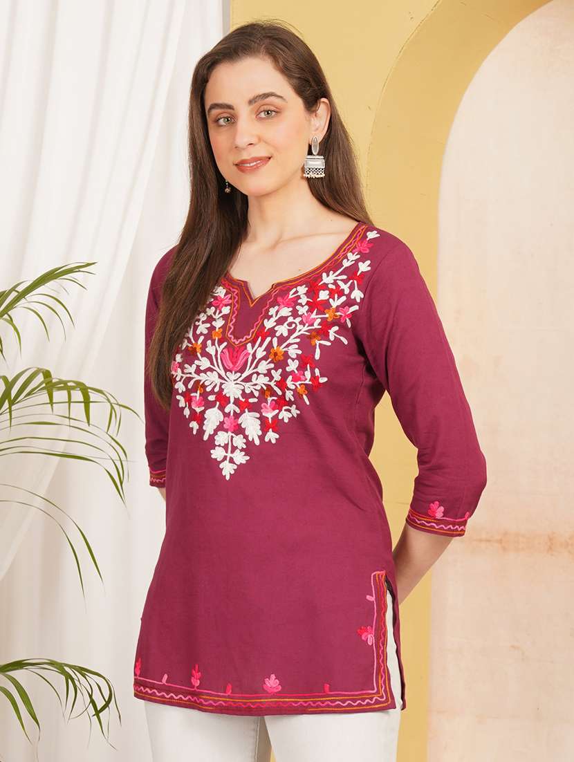 women embroidered notch neck straight kurti - 22498028 -  Standard Image - 2